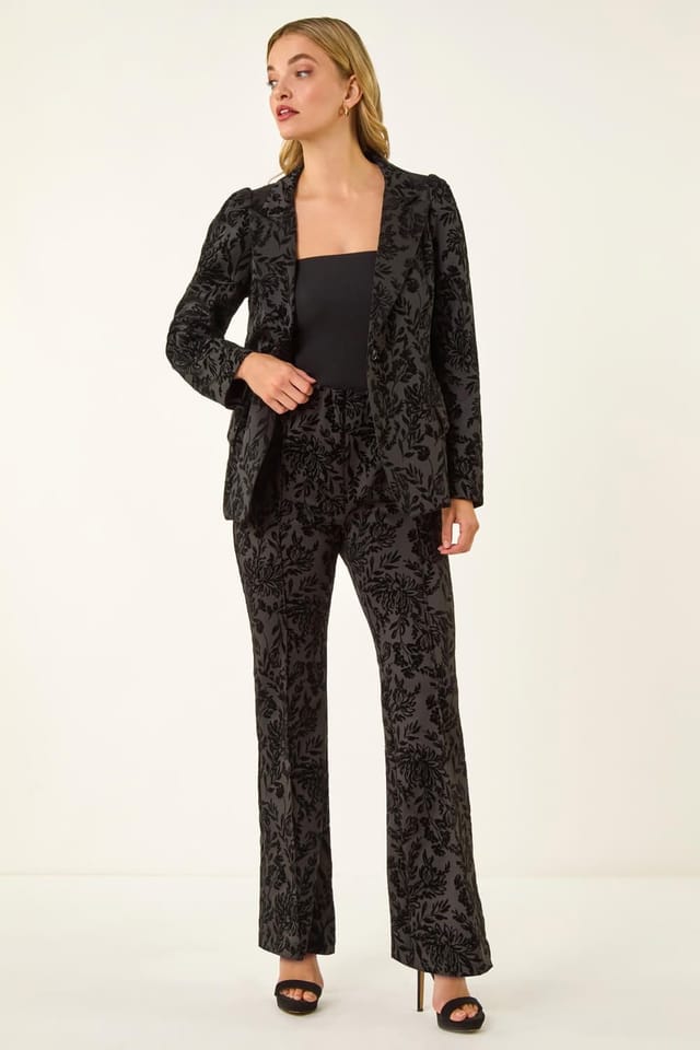 Dusk Dusk Women's Flocked Premium Stretch Blazer in Black - 3