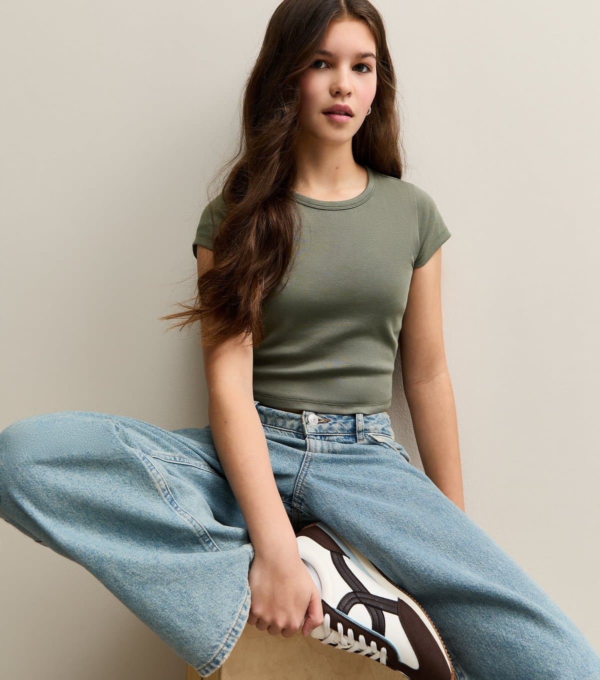 New Look New Look Olive Stretch Jersey Baby Tee Top