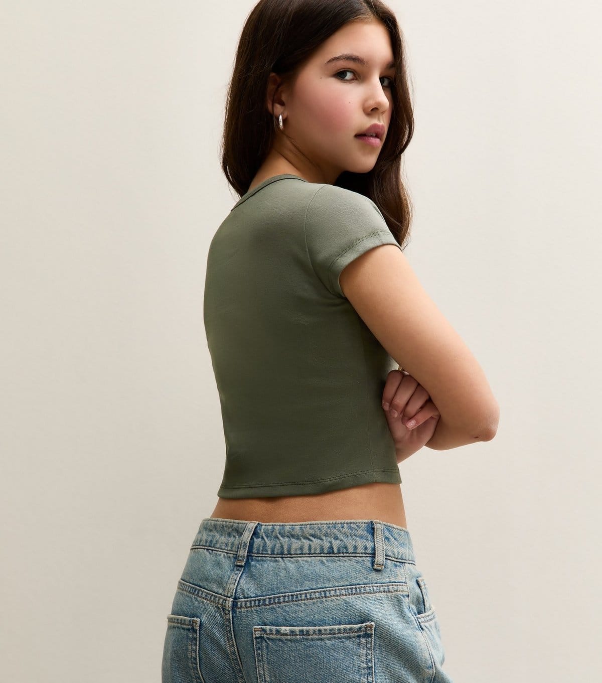 New Look Girls' Light Khaki Short Sleeve Baby Tee Top New Look - 4