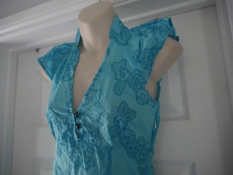 Carbon Carbon Dress Ladies Size 8 Turquoise Bold Flower Cotton Summer Holiday Tea Dress