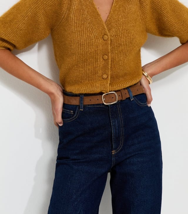 New Look Tan Real Suede Rectangle Buckle Belt New Look - 2