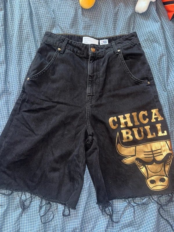 Bershka Chicago Bulls Denim Shorts for Teen Boys