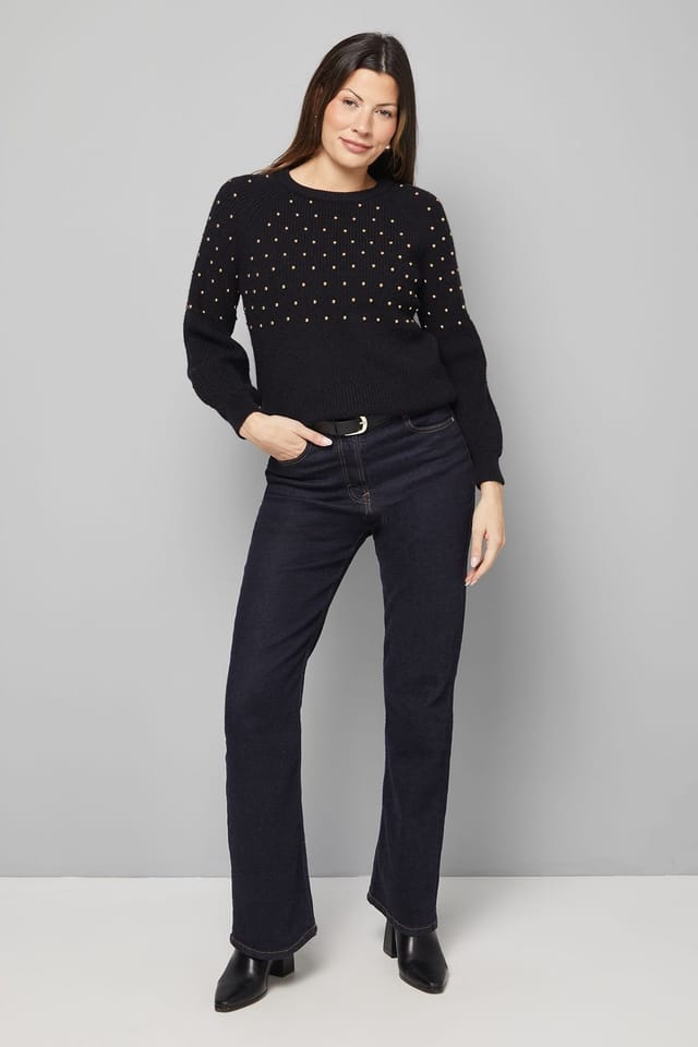 Wallis Wallis Women's Christmas Stud Knitted Jumper in Black - 2