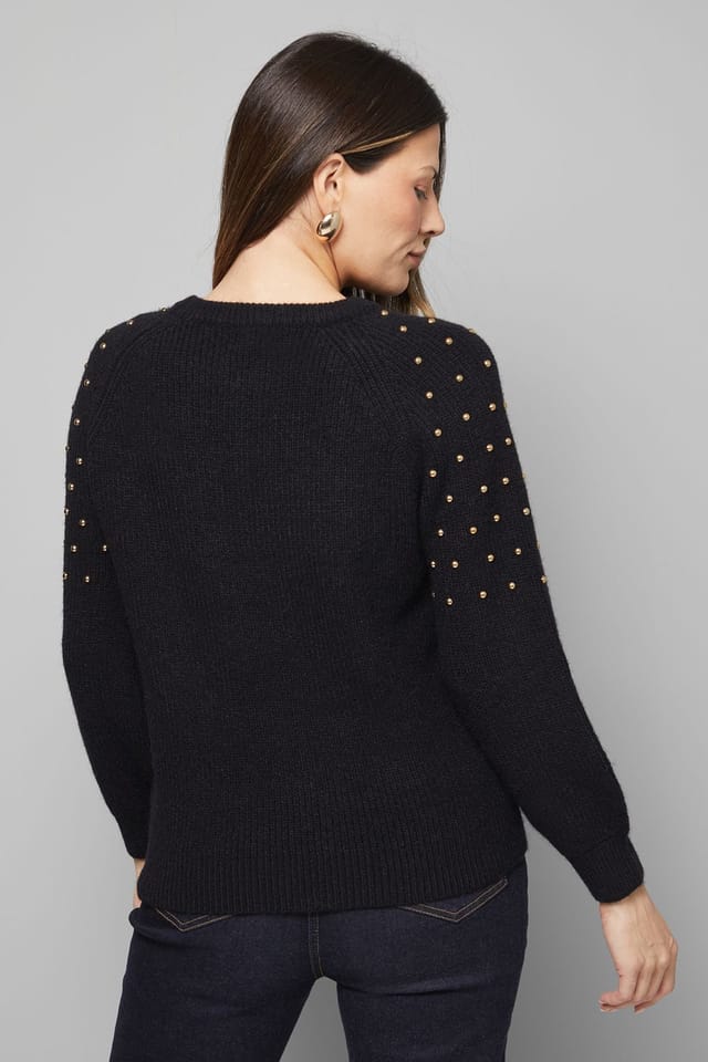 Wallis Wallis Women's Christmas Stud Knitted Jumper in Black - 3