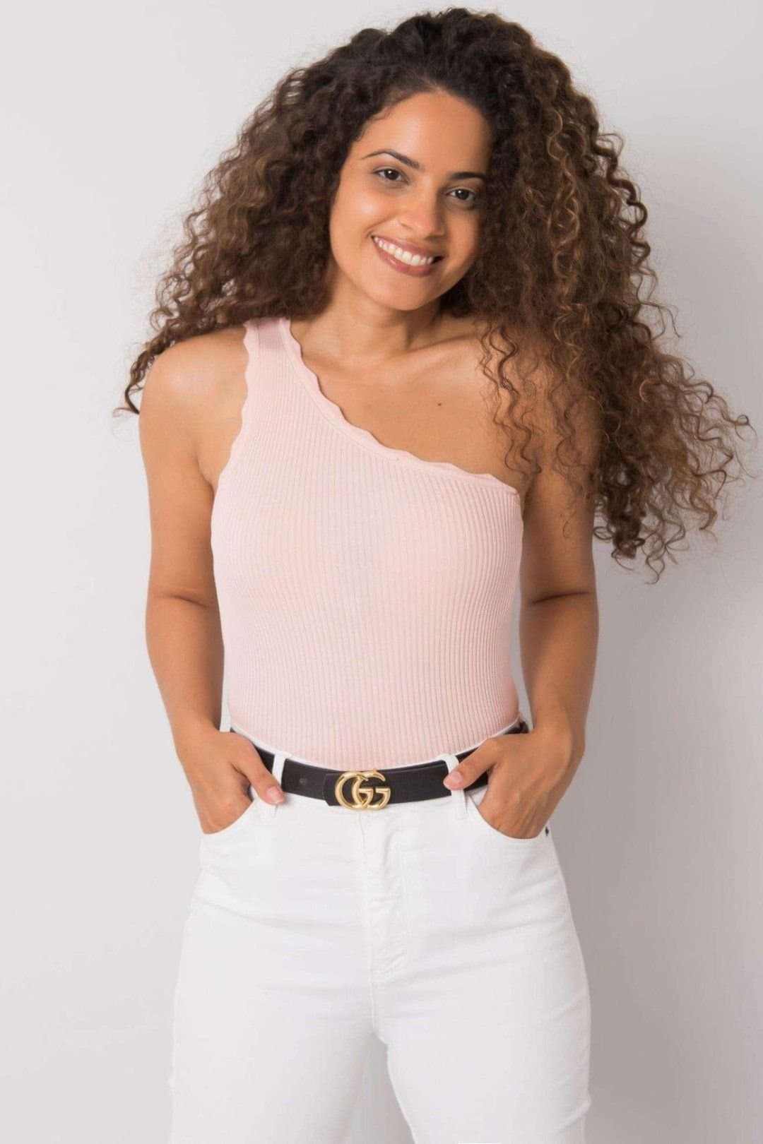 Love Lace Love Lace Pink Ribbed One Shoulder Stretch Top
