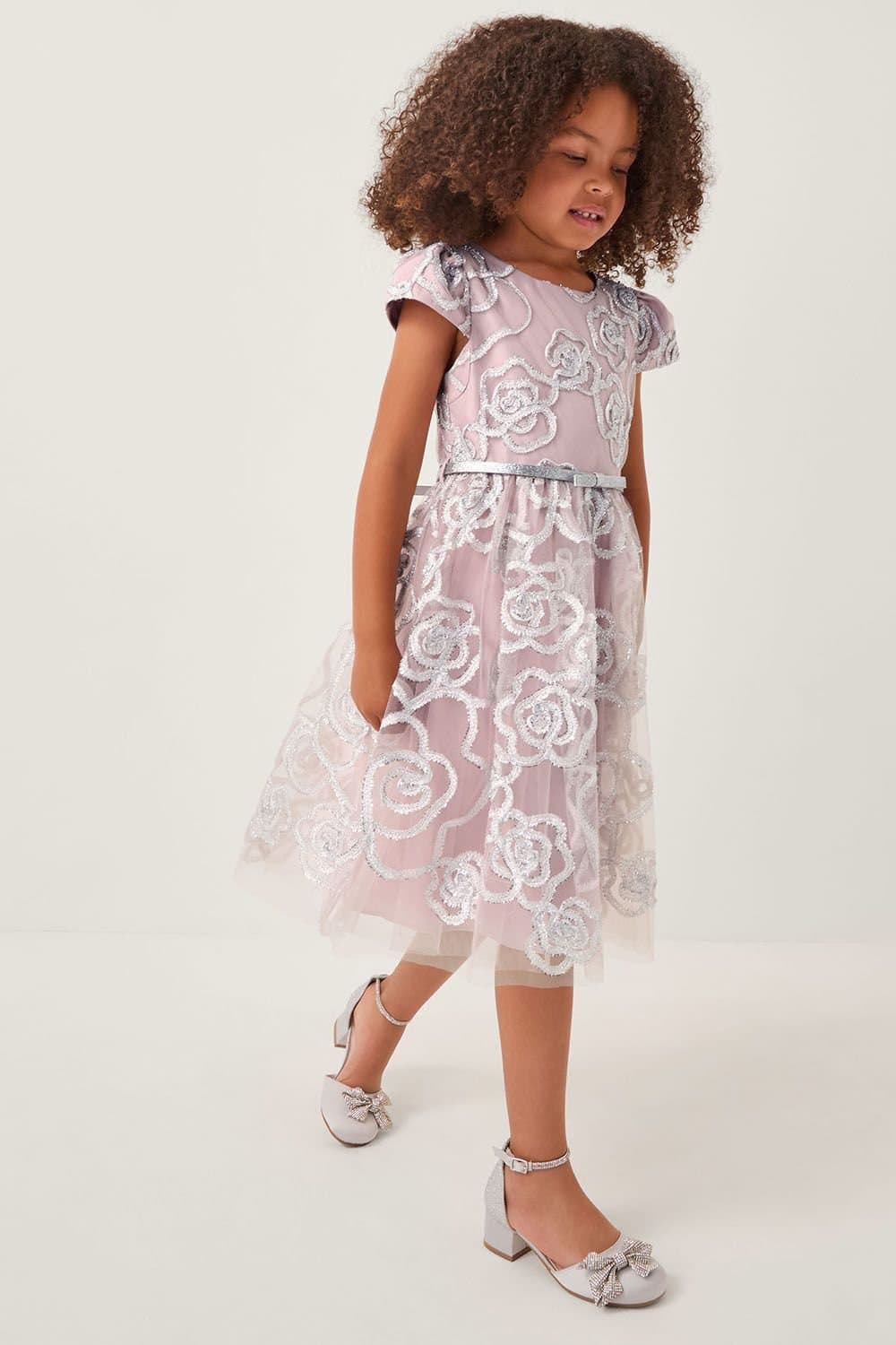 Monsoon Monsoon Women's Rose Tinsel Party Dress Pink