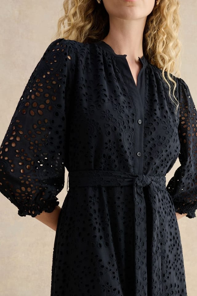 Hobbs London Hobbs London Women's Cianna Tiered Broderie Midi Dress in Dark Navy - 3