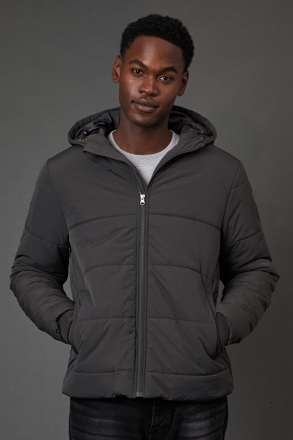 Burton Burton Men's Dark Grey Quilted Padded Hooded Jacket