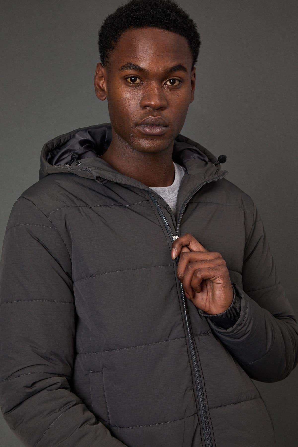 Burton Burton Men's Dark Grey Quilted Padded Hooded Jacket - 4