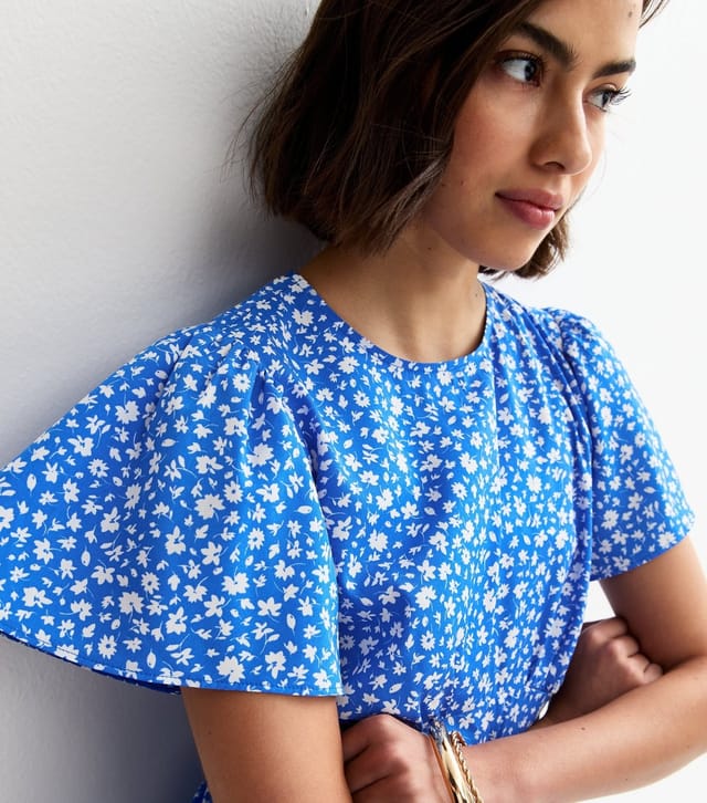 New Look Women's Blue Crepe Floral Print Short Sleeve Tiered Midi Dress New Look - 2