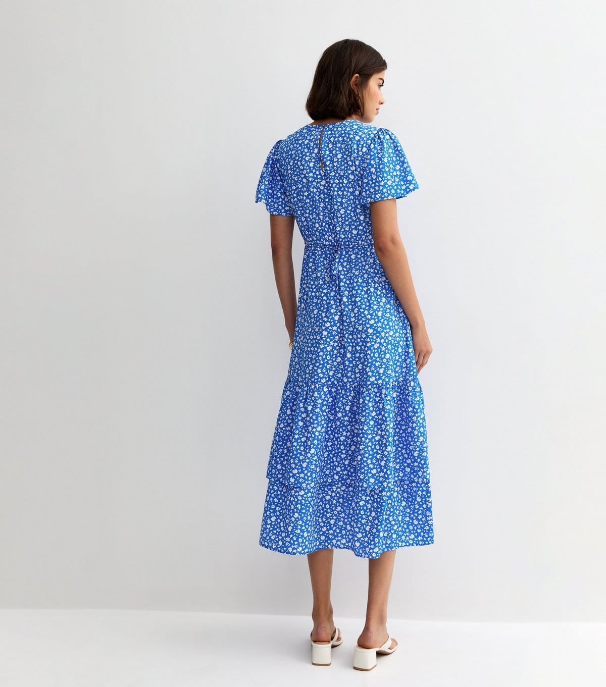 New Look Women's Blue Crepe Floral Print Short Sleeve Tiered Midi Dress New Look - 4