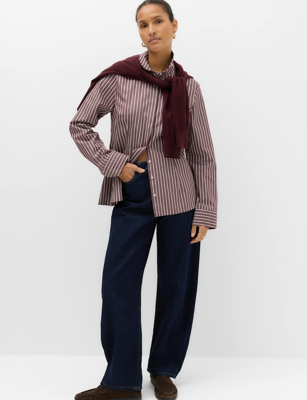 Marks & Spencer M&S Cotton Rich Collared Fitted Shirt Burgundy - 1