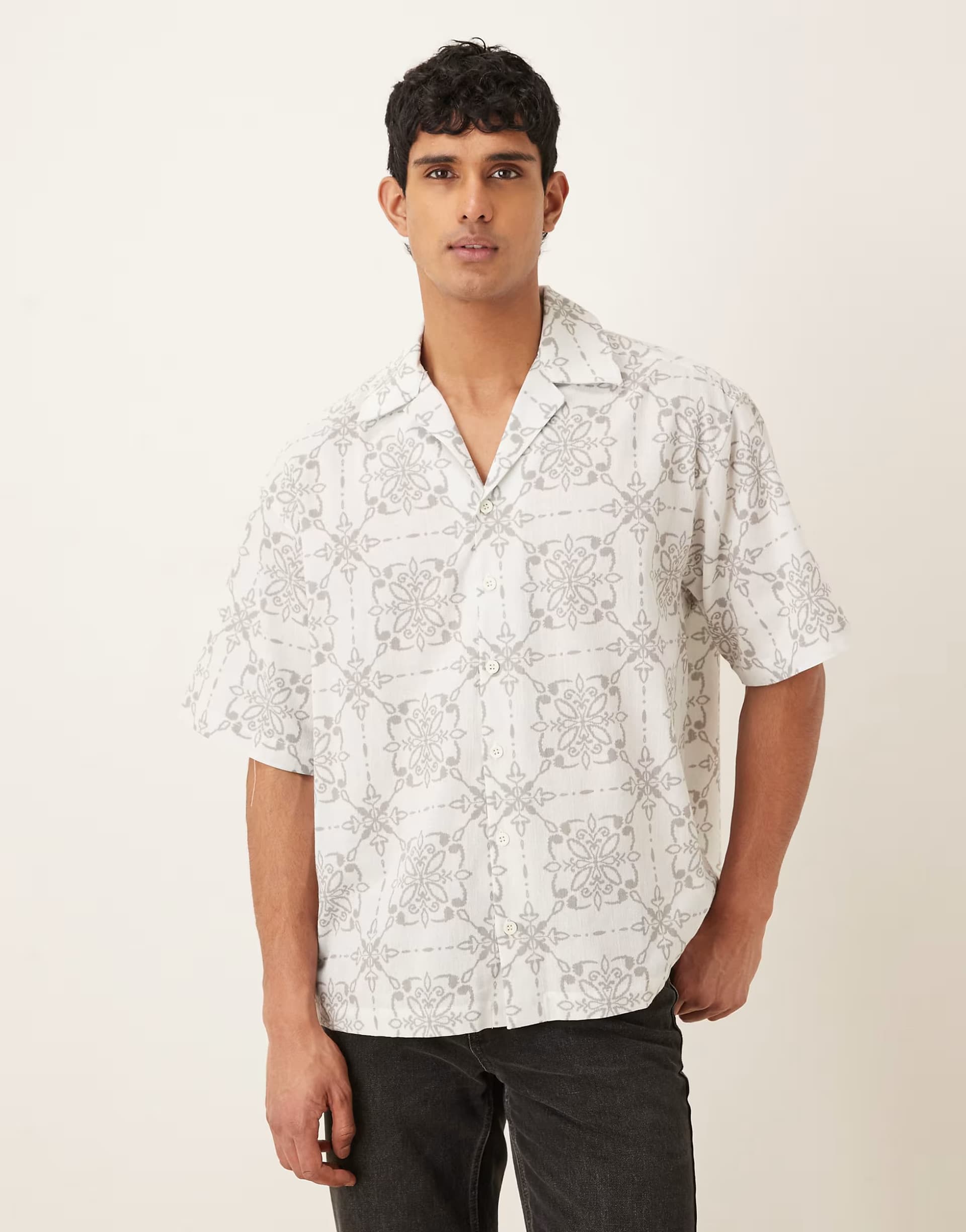 ASOS ASOS DESIGN oversized tile print shirt in beige