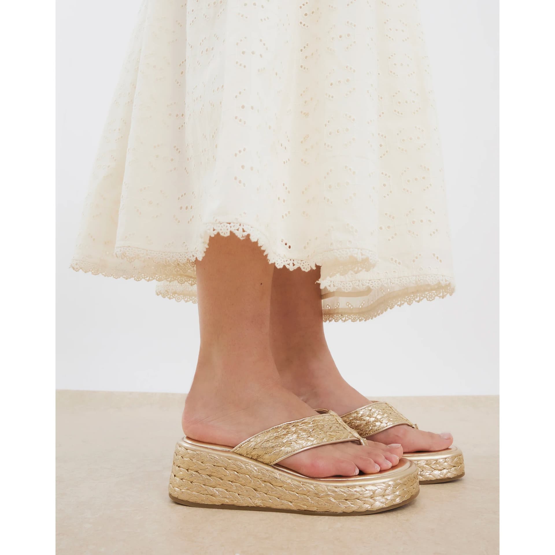 River Island River Island Womens Gold Raffia Platform Wedge Sandals