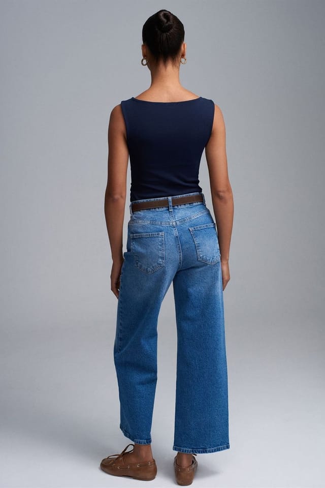 Dilvin Dilvin Women's High-Waist Wide-Leg Denim Jeans in Mid Blue - 2
