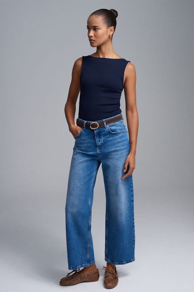 Dilvin Dilvin Women's High-Waist Wide-Leg Denim Jeans in Mid Blue - 3
