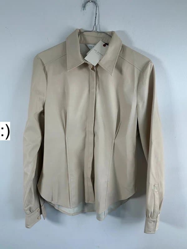 Ted Baker Ted baker faux leather cream shirt shacket puff sleeve luxury new BNWT size 3 Uk 12