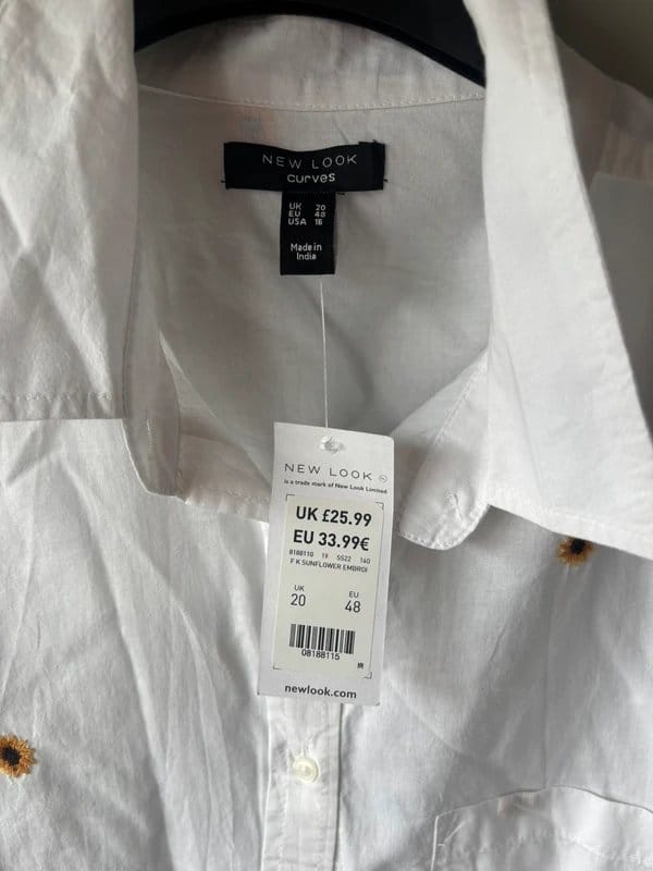 New Look White Embroidered Sunflower Shirt