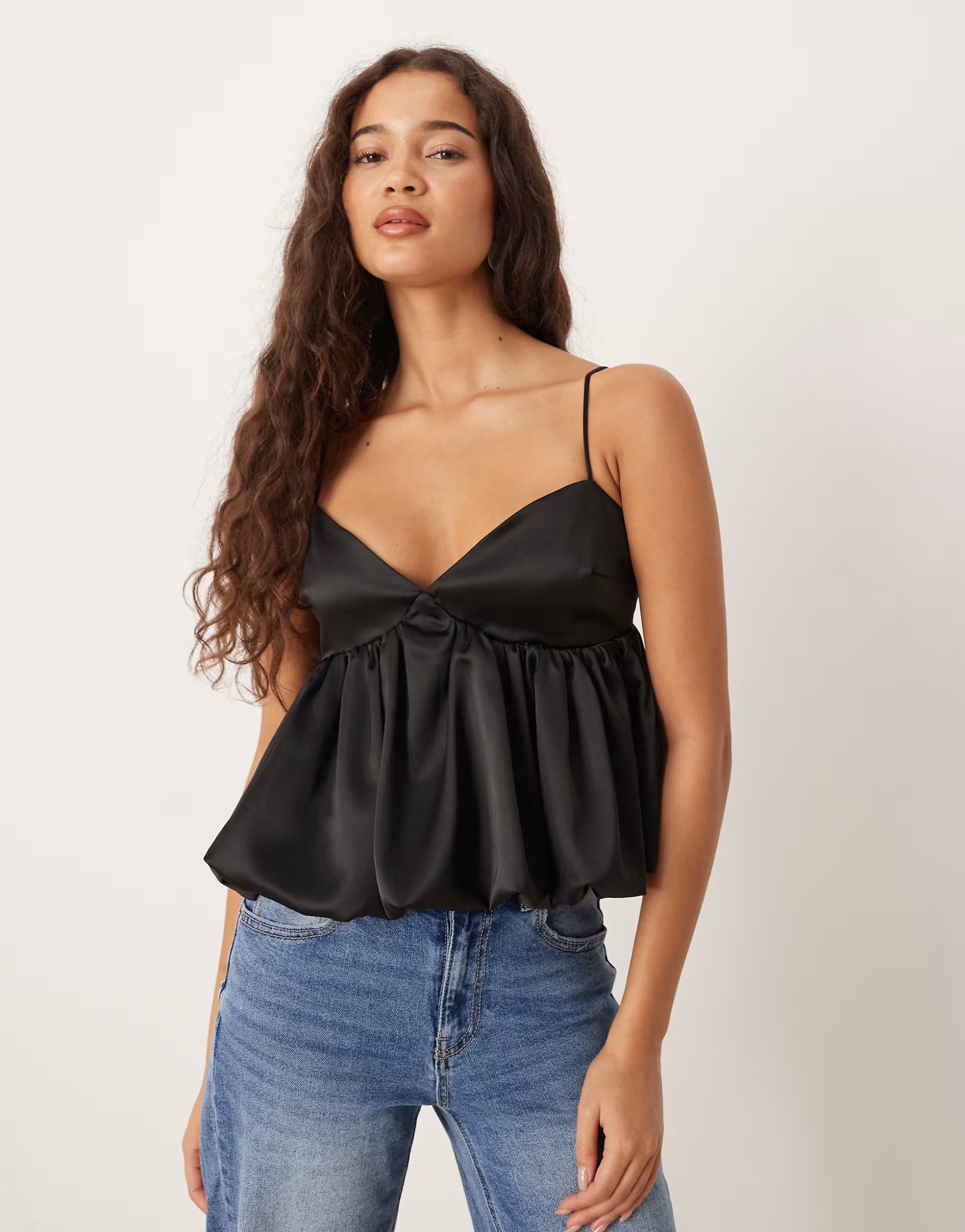 ASOS Gina Tricot bubble singlet peplum top in black - 1