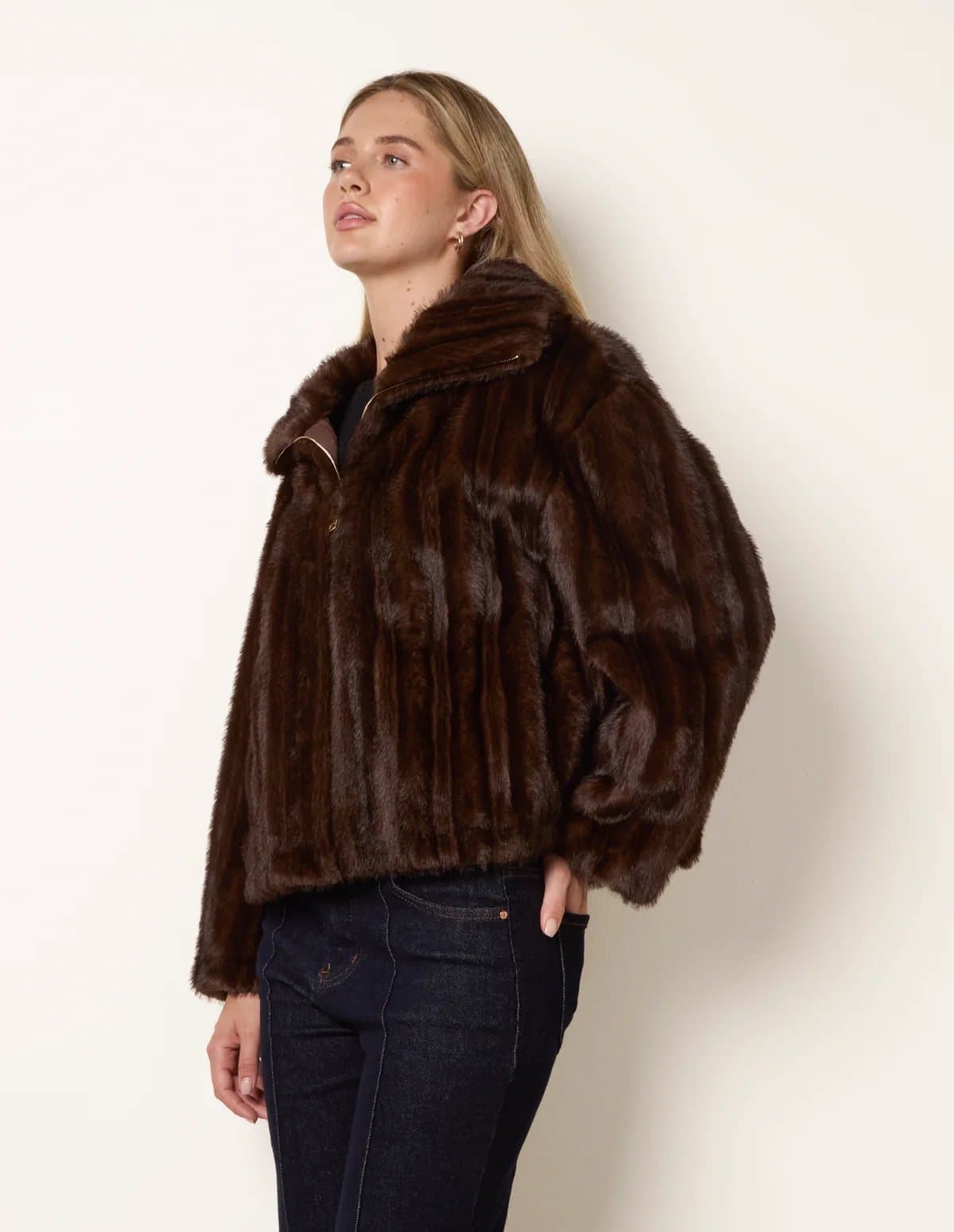 Blue Vanilla Textured Faux Fur Coat