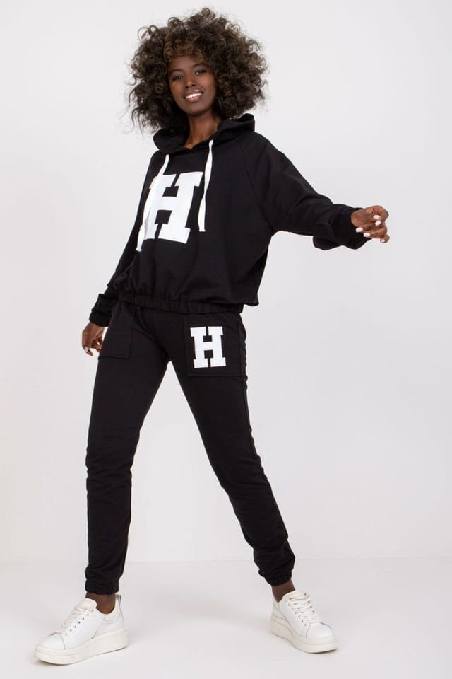 Love Lace Love Lace Women's Hooded Sweatshirt & Jogger Pant Set in Black - 2