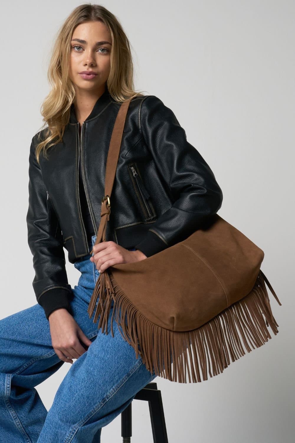 Barneys Originals Barneys Originals Brown Suede Fringe Bag