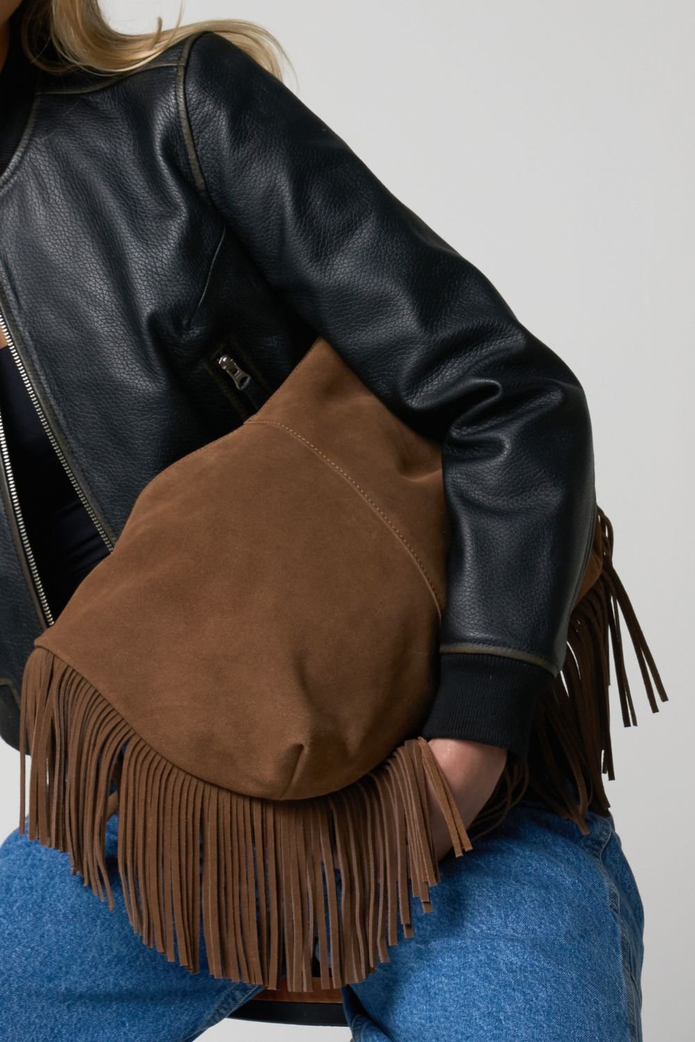 Barneys Originals Barneys Originals Women's Real Suede Fringe Bag In Mocha in Brown - 2