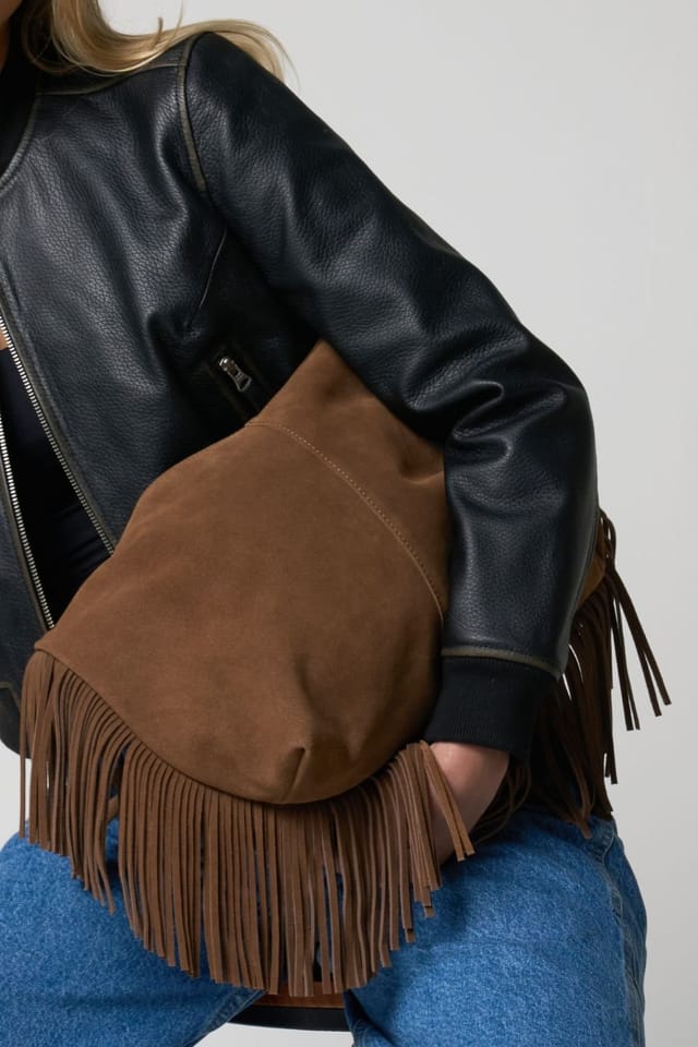 Barneys Originals Barneys Originals Women's Real Suede Fringe Bag In Mocha in Brown - 2