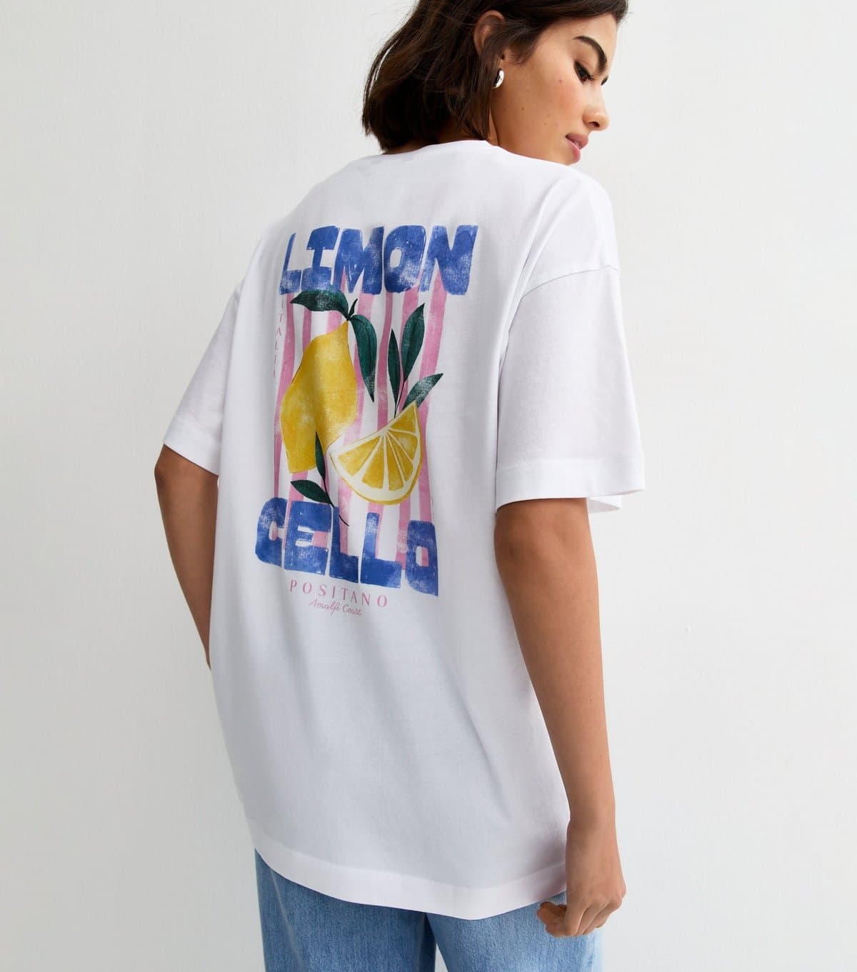 New Look Women's White Limoncello Print Oversized T-Shirt New Look