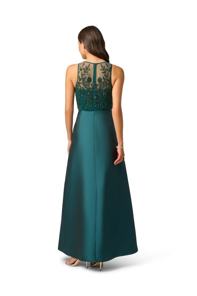 Papell Studio Papell Studio Women's Bead Combo Taffeta Long Dress in Dark Green - 3