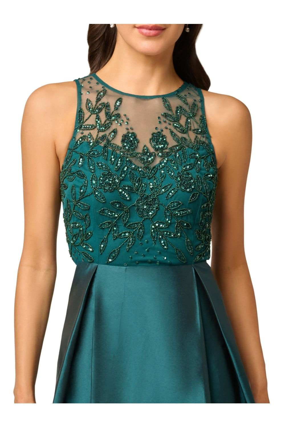 Papell Studio Papell Studio Women's Bead Combo Taffeta Long Dress in Dark Green - 4