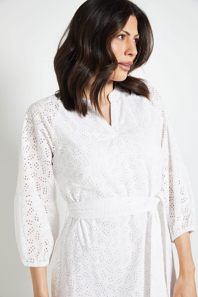 Wallis Wallis Women's Broderie Puff Sleeve Midi Dress in Ivory - 2