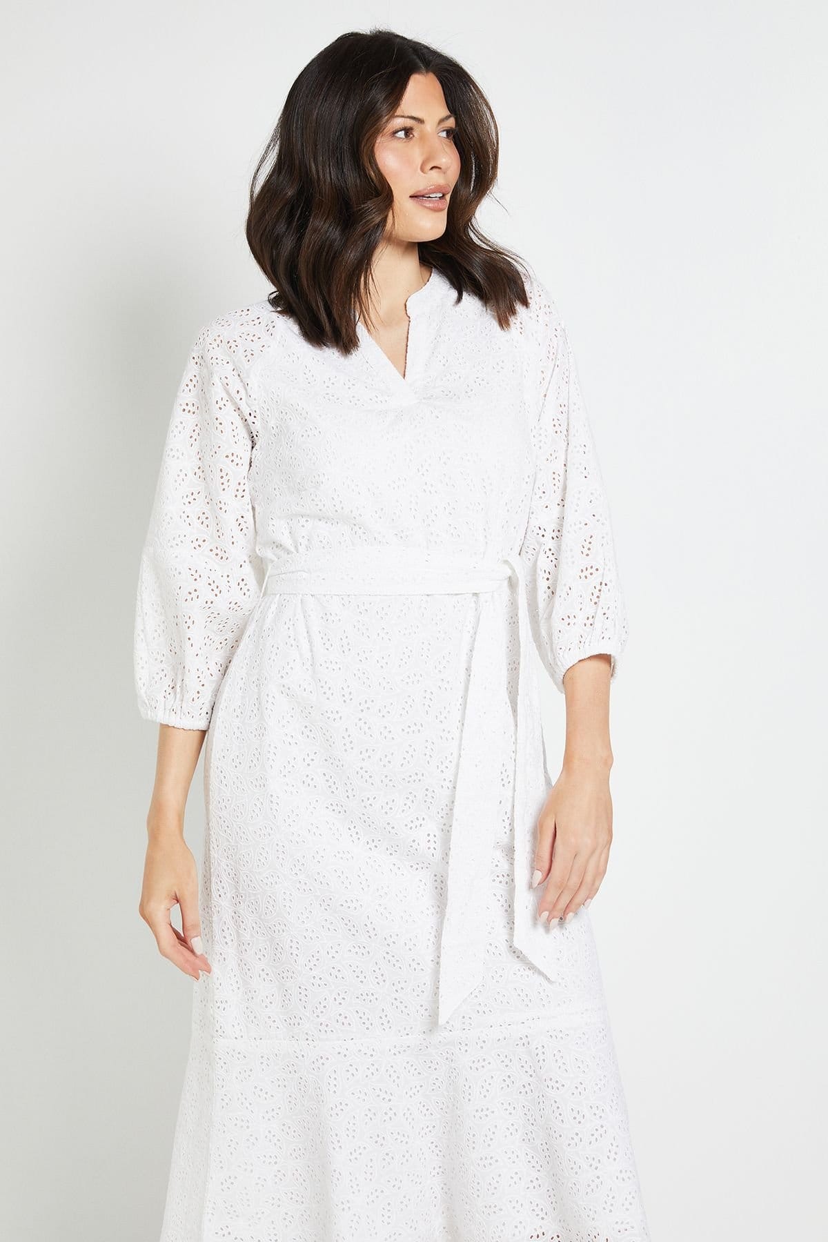 Wallis Wallis Women's Broderie Puff Sleeve Midi Dress in Ivory - 4