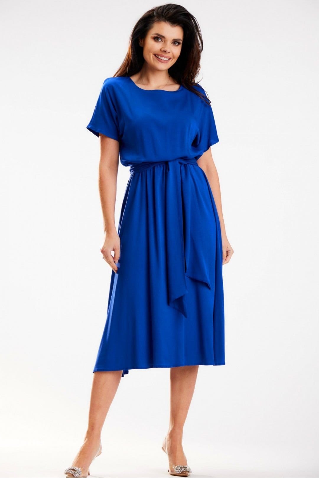 Love Lace Blue Viscose Kimono Midi Dress with Sash
