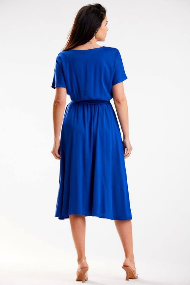 Love Lace Love Lace Women's Viscose Kimono Midi Dress with Waist Sash in Blue - 3