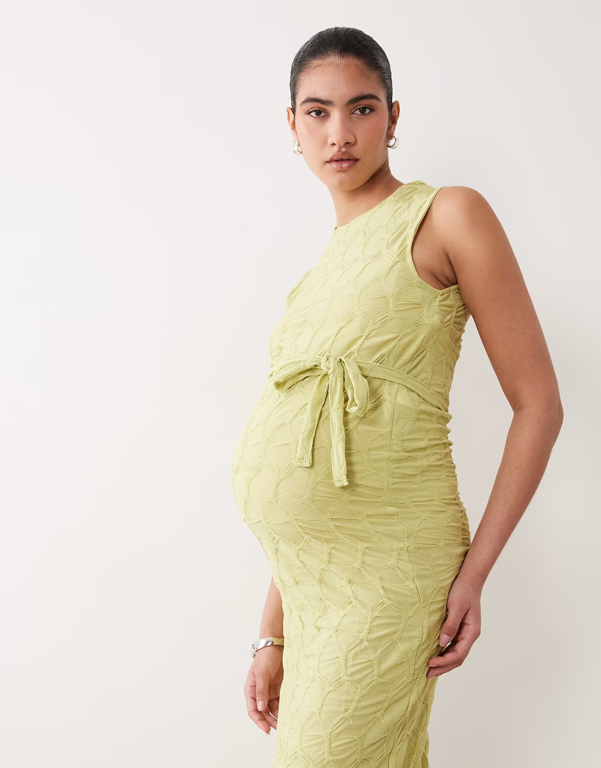 ASOS Mamalicious Materniy textured jersey high neck maxi dress in green