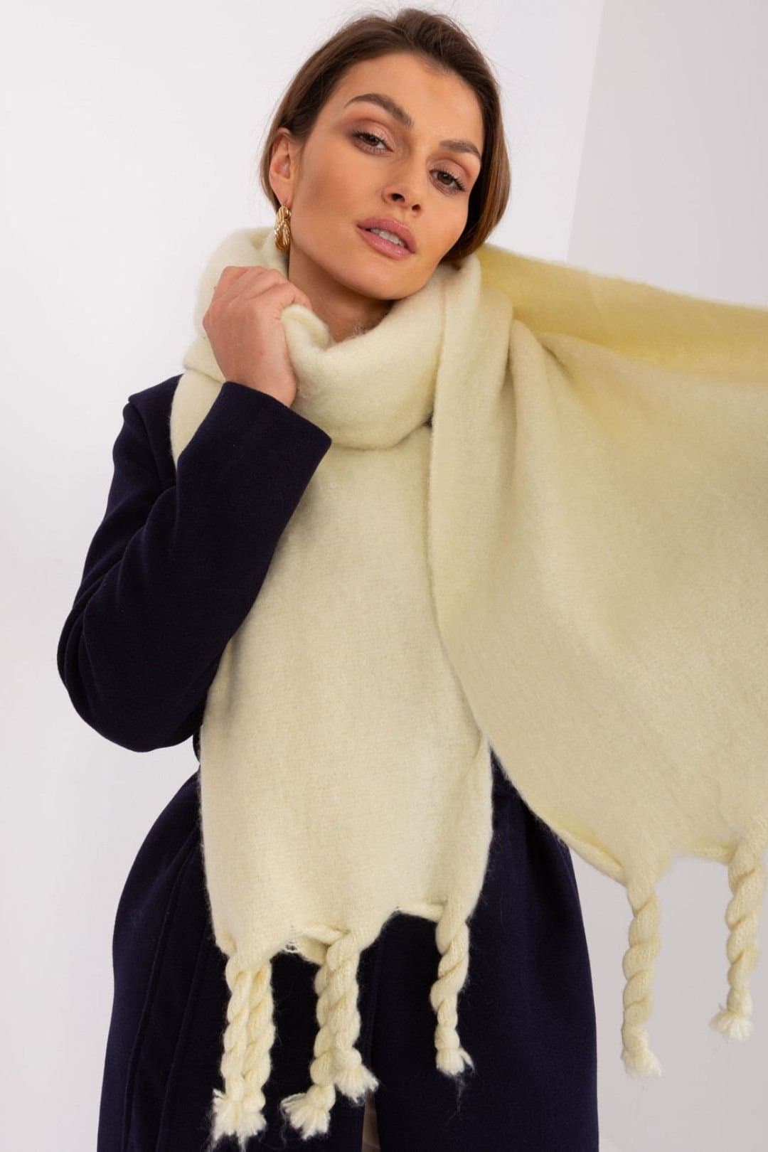 Love Lace Love Lace Cream Polyester Scarf with Tassels for Fall Winter Wear
