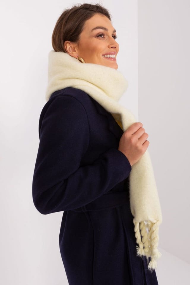 Love Lace Love Lace Women's Smooth Polyester Scarf with Tassels for Fall Winter Wear in Cream - 2