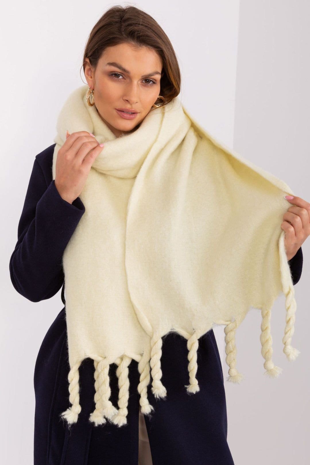 Love Lace Love Lace Women's Smooth Polyester Scarf with Tassels for Fall Winter Wear in Cream - 4