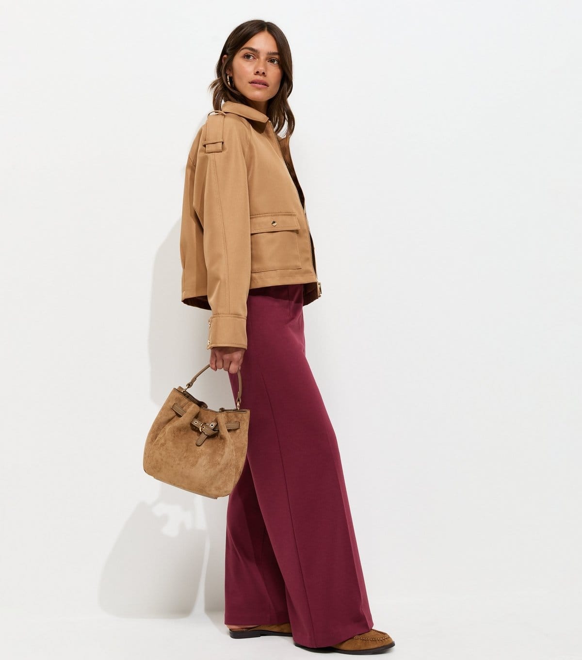 New Look Petite Dark Burgundy Jersey Wide Leg Trousers
