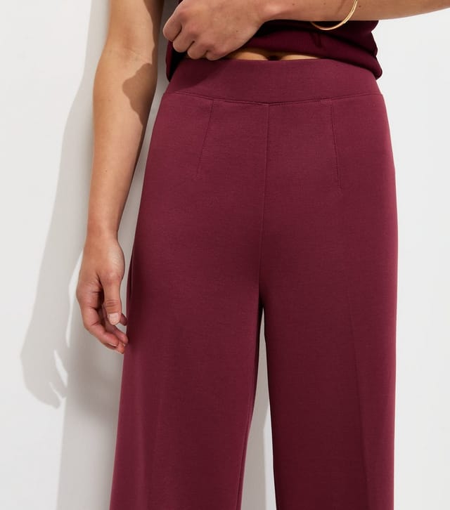 New Look Women's Petite Dark Burgundy Jersey Wide Leg Trousers New Look - 2