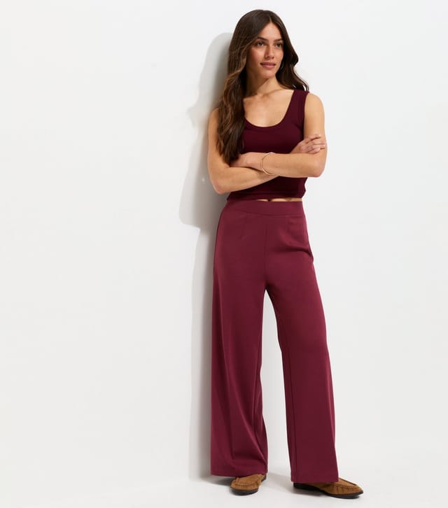 New Look Women's Petite Dark Burgundy Jersey Wide Leg Trousers New Look - 3