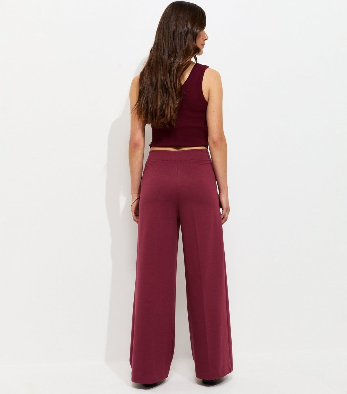 New Look Women's Petite Dark Burgundy Jersey Wide Leg Trousers New Look - 4