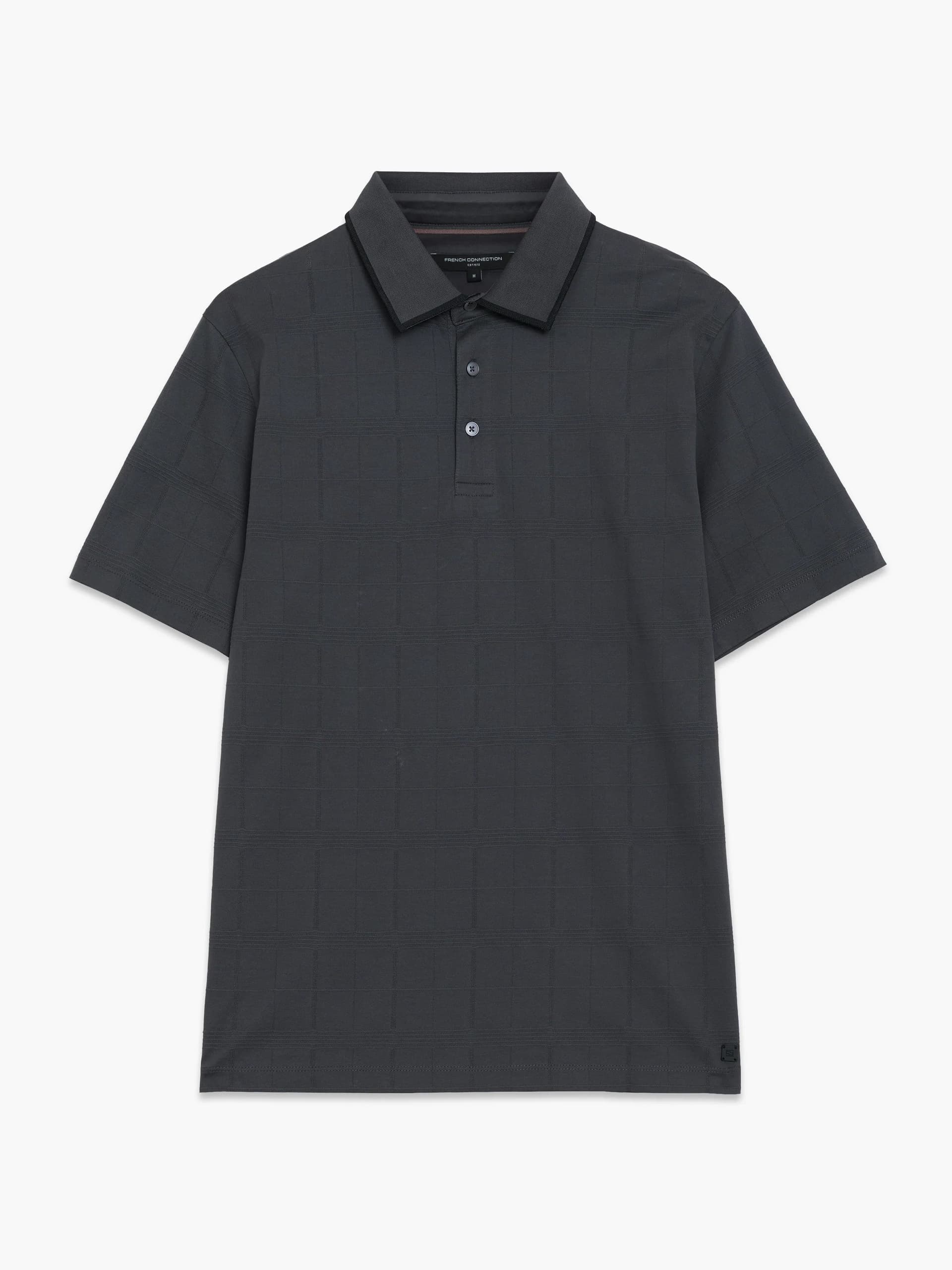 French Connection Short Sleeve Box Texture Polo Shirt Dark Grey