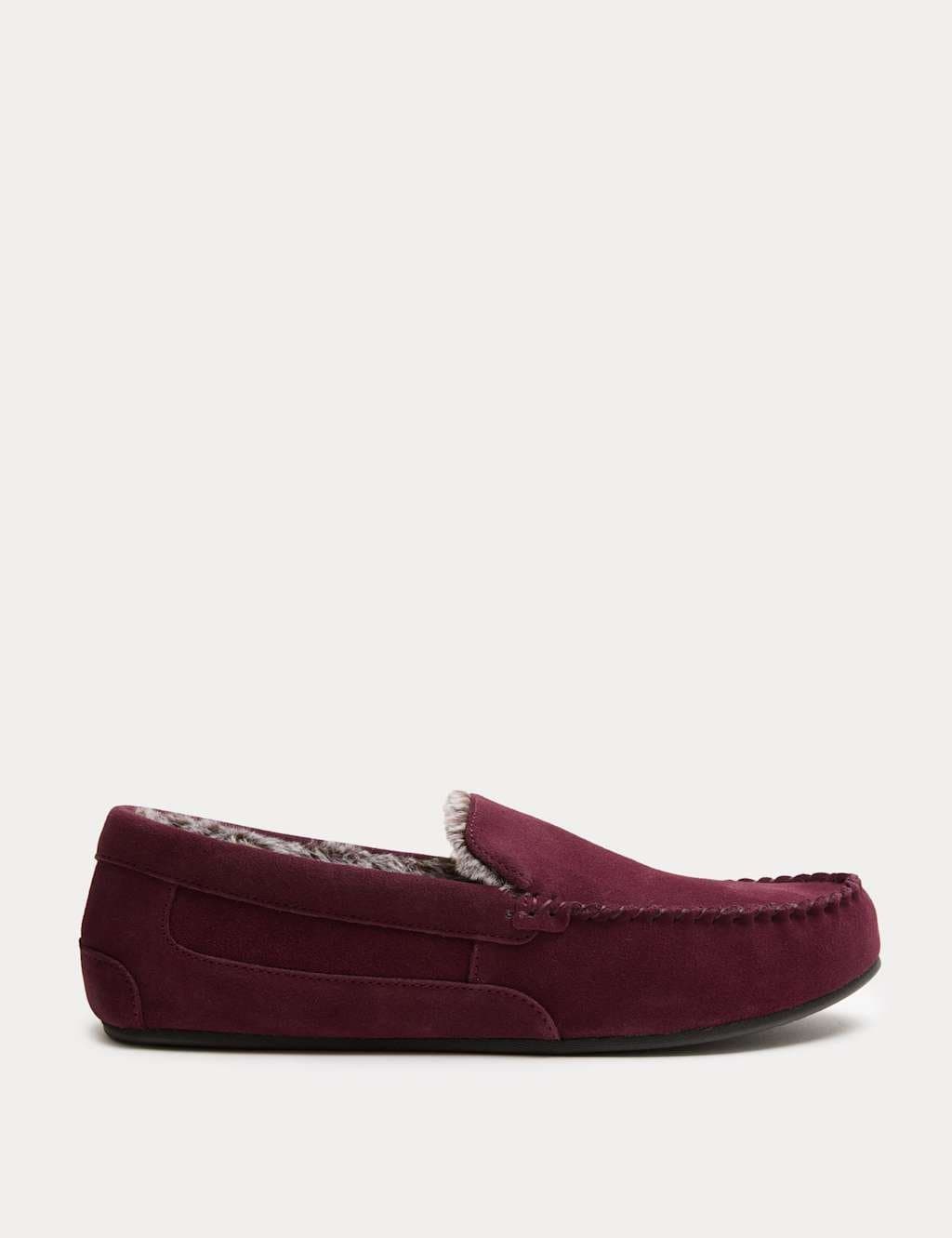 Marks & Spencer M&S Suede Fleece Lined Moccasin Slippers Burgundy