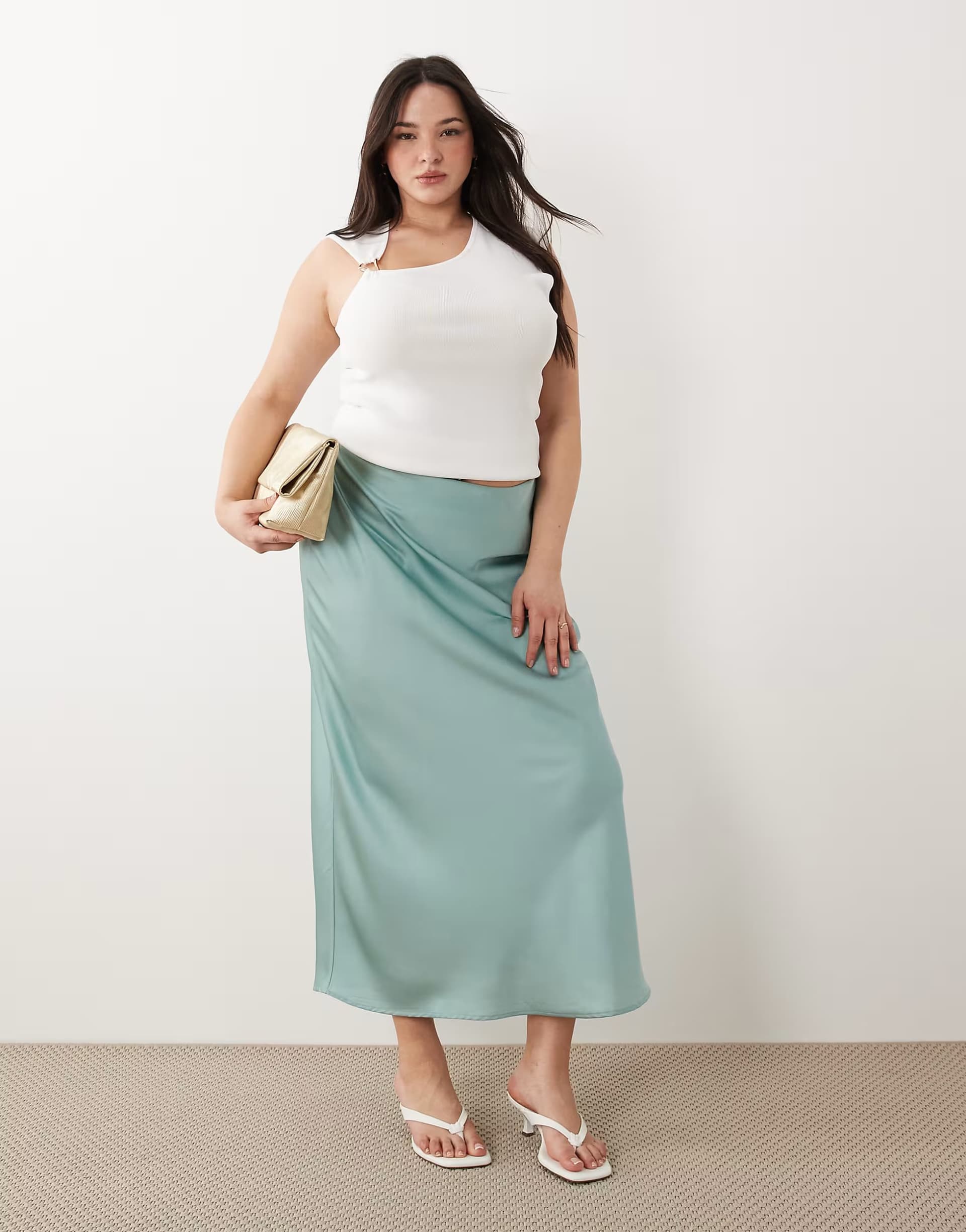 ASOS Vila Curve satin maxi skirt in blue surf