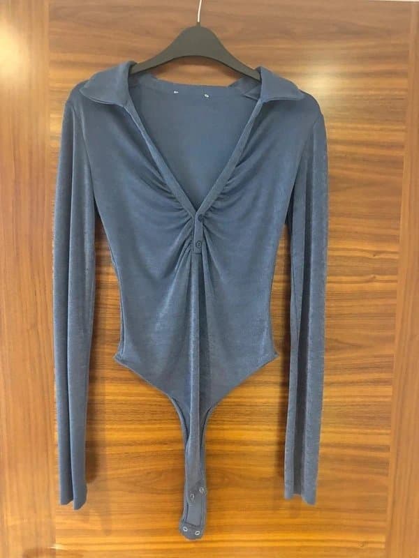 Bershka Blue long sleeve body suit