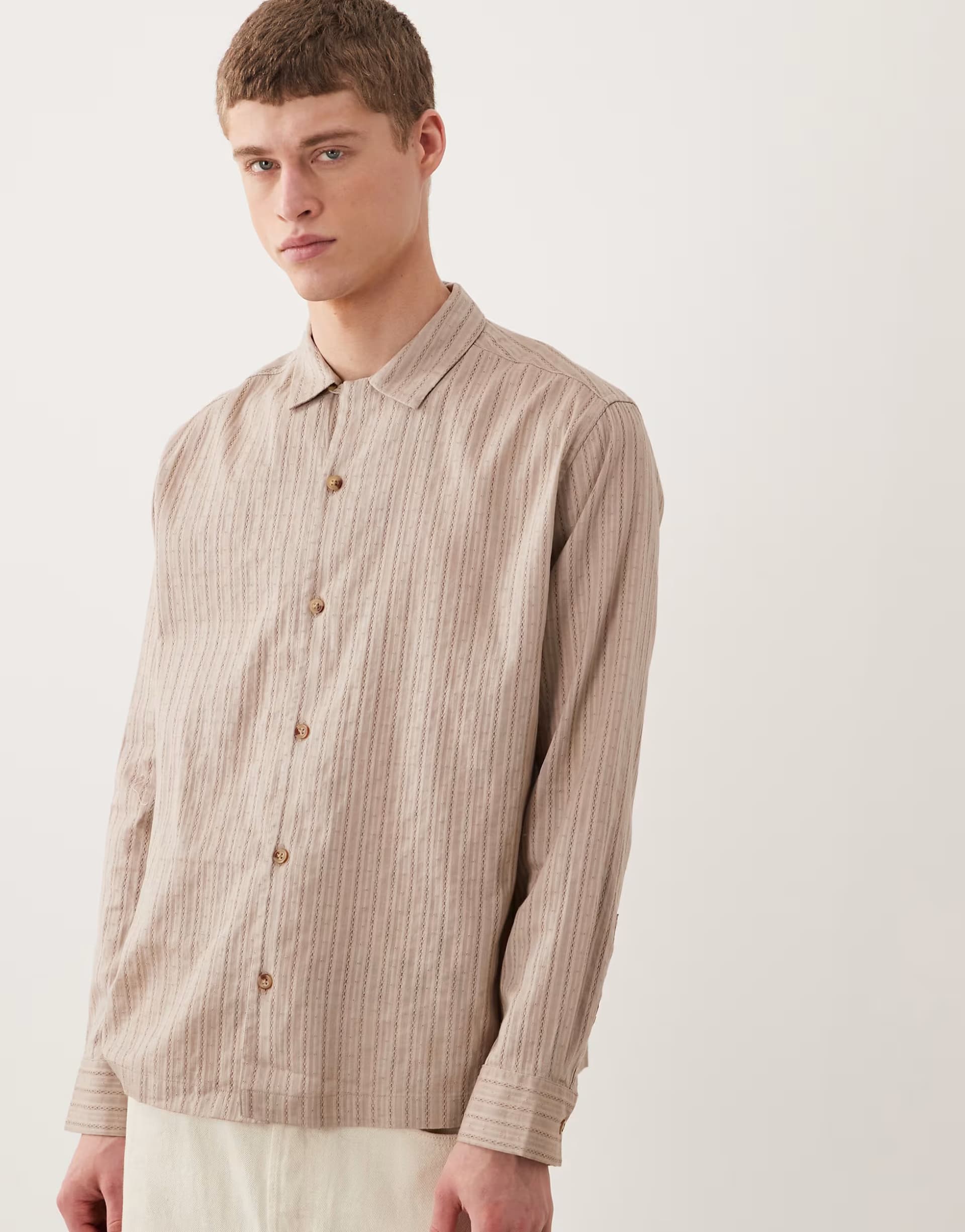ASOS ASOS DESIGN relaxed revere textured shirt in beige