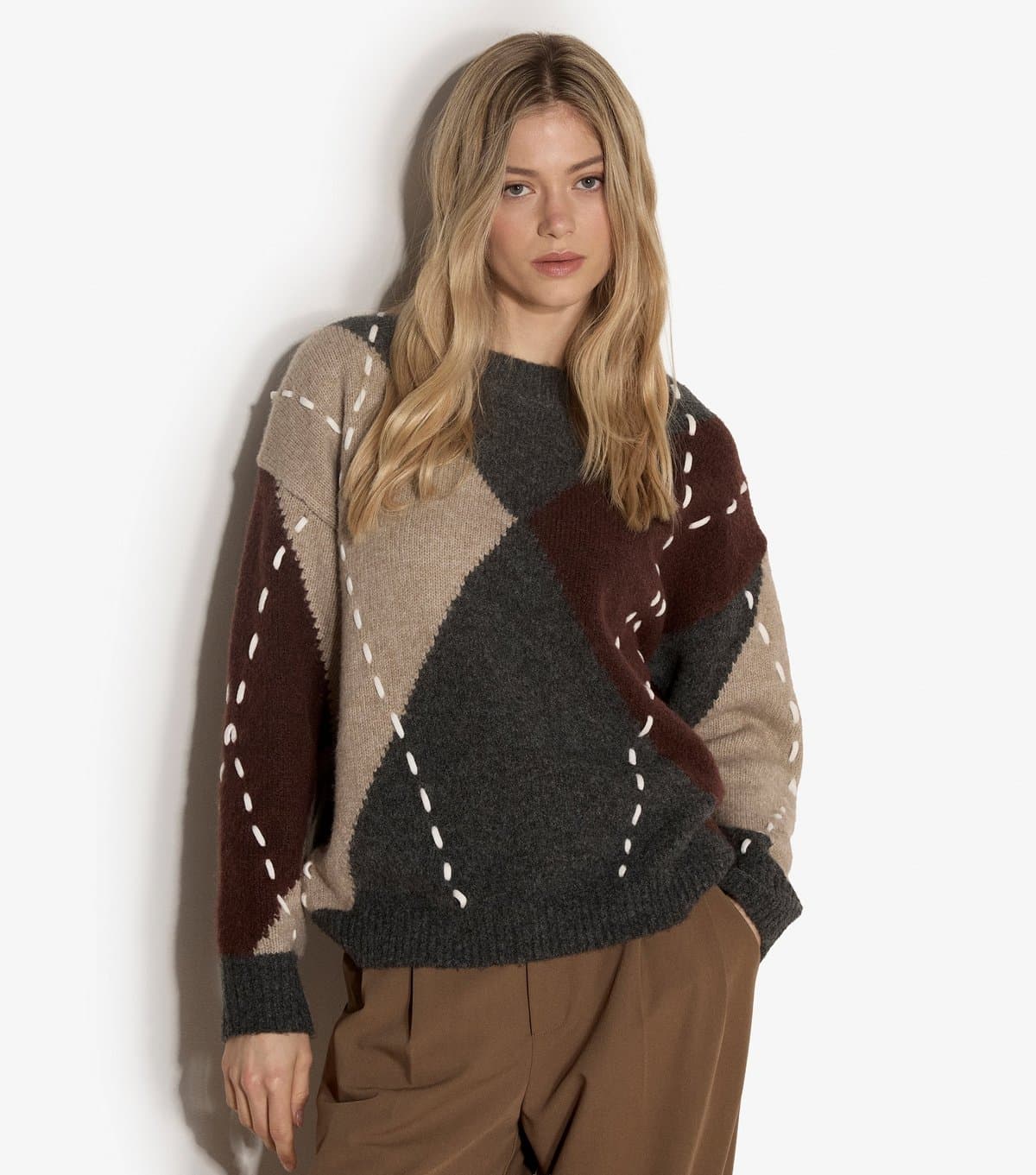 Apricot Women's Dark Grey Argyle Knit Oversized Jumper Apricot New Look