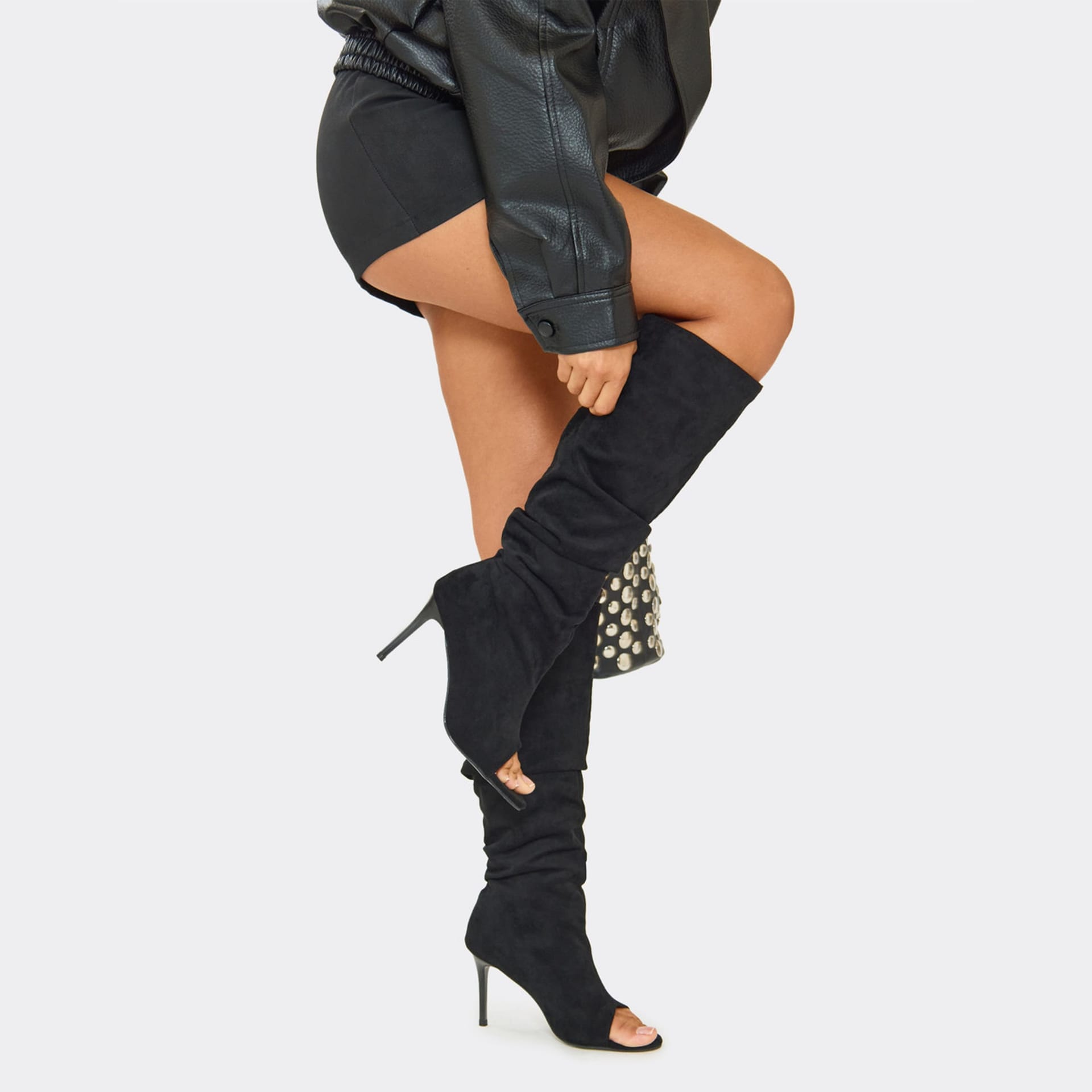 EGO EGO Women's Slouched Faux Suede Stiletto Boots in Black - 4